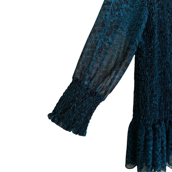 Anthropologie MISA Roisin Long Sleeve Mini Dress In Teal Snake Size Large - Picture 5 of 10